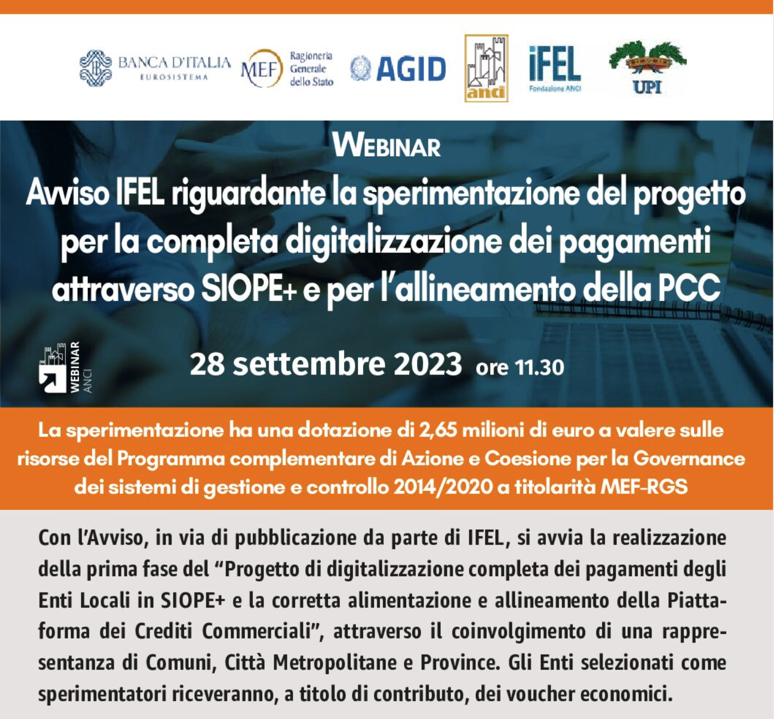 Digitalizzazione pagamenti, il 28 settembre webinar Anci su avviso Ifel per sperimentare progetto