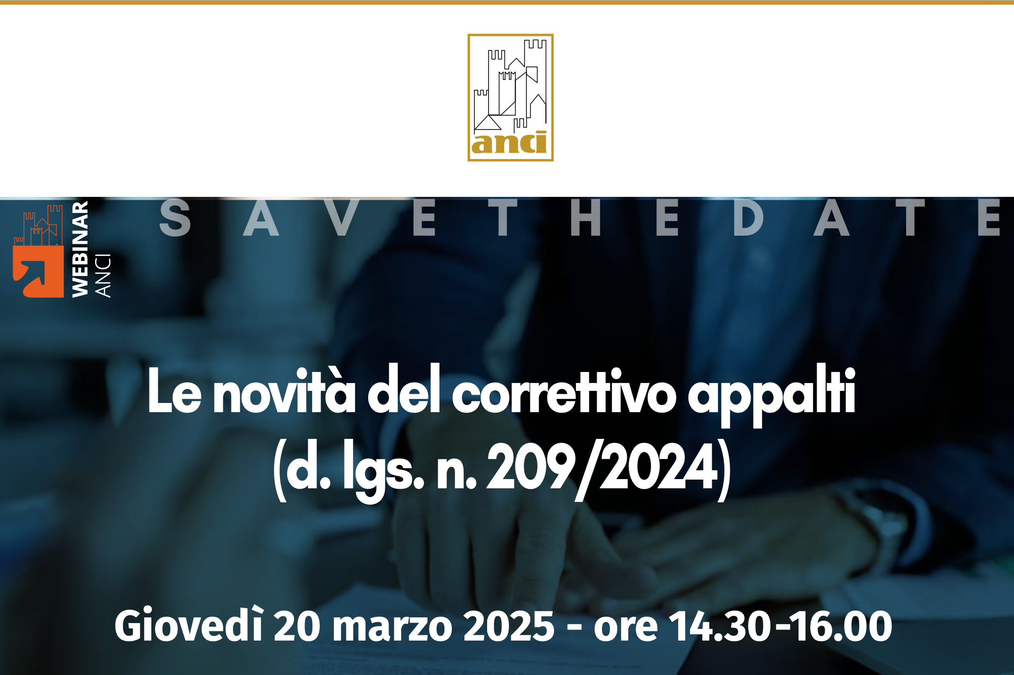 Giovedì 20 marzo il webinar: “Le novità del correttivo appalti (d. lgs. n. 209/2024)”